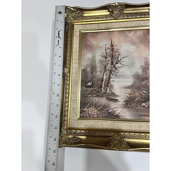 Original Oil On Canvas Painting With Winter Landscape Cottage On The Lake 15” - Picture 5 of 16